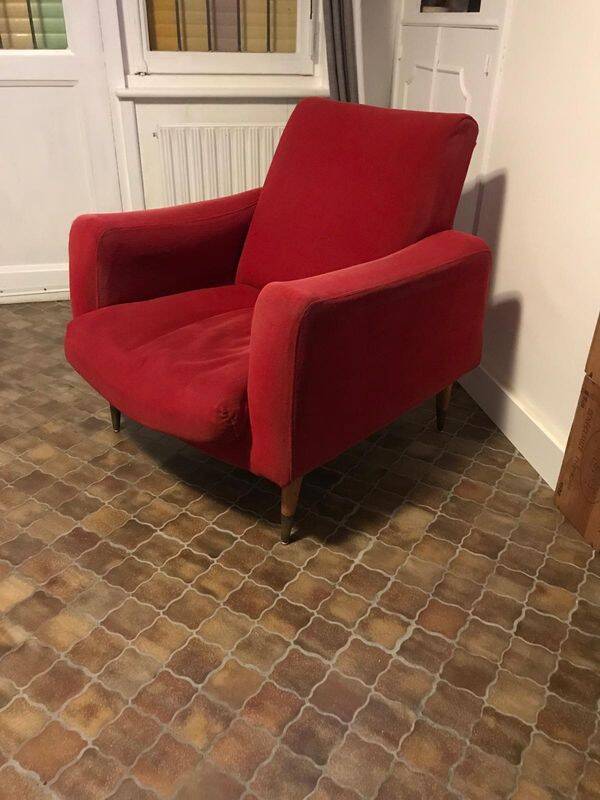 Vintage 1960s/70s armchair in short red velvet