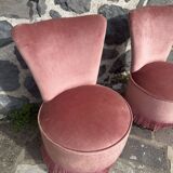 Pair of frog armchairs in pink velvet