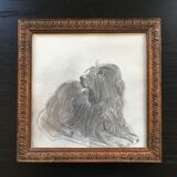 Dog charcoal drawing framed