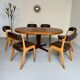 Set of 6 Baumann curved wood and imitation leather chairs, gondola model, 70s