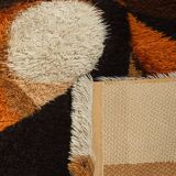 Space Age rug from the 1970s, high pile, beige with orange and brown pattern