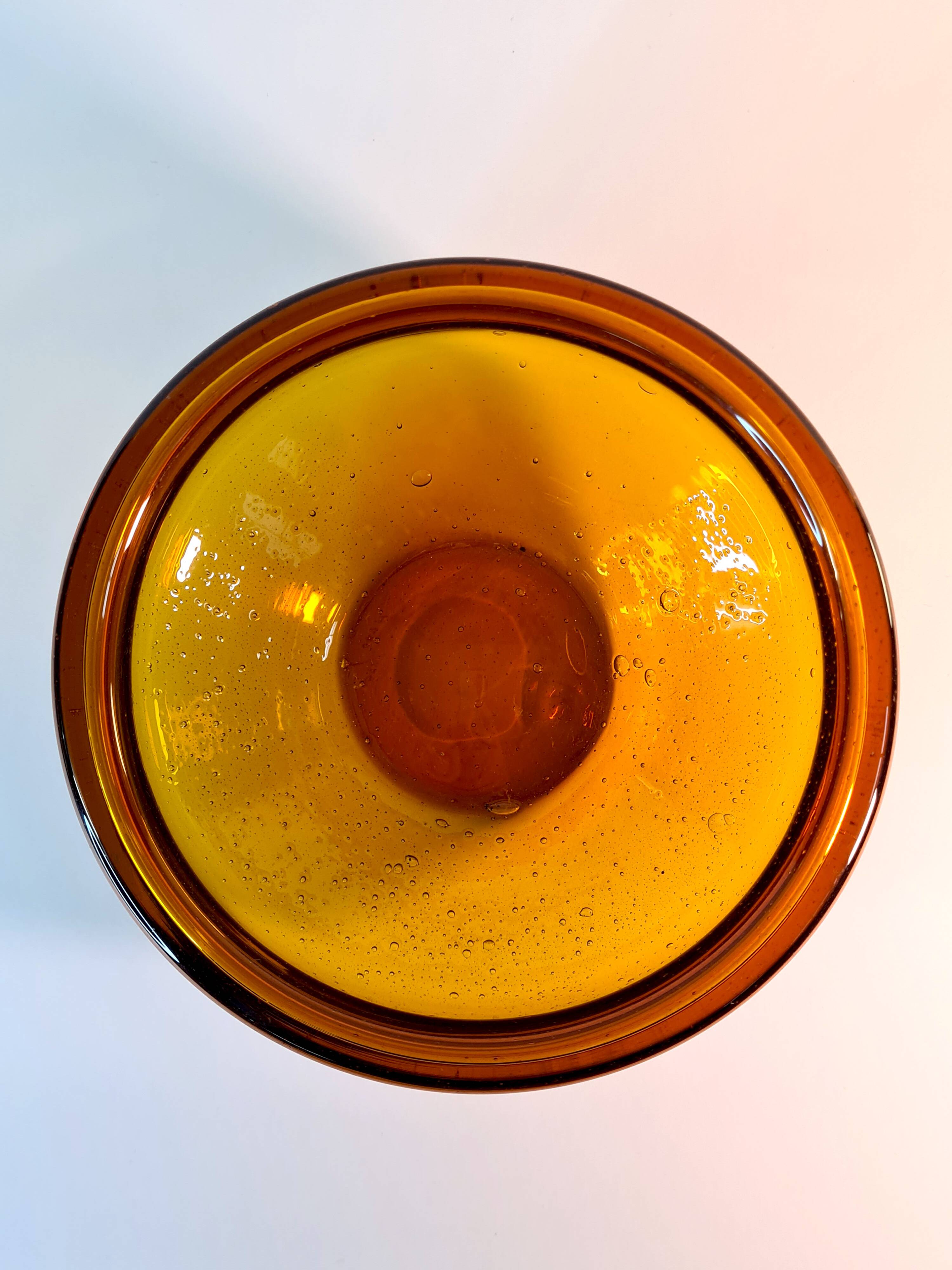 Vintage amber blown glass bowl - decorative bubbles
