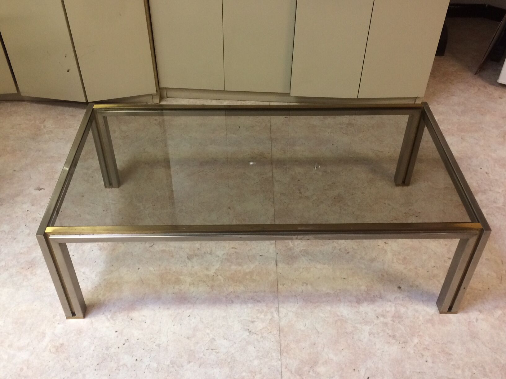 Coffee table with square tubular structure and smoked glass - 1970