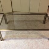 Coffee table with square tubular structure and smoked glass - 1970