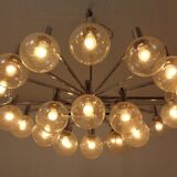 Large chromed spider Sputnik lamp with 24 hand-blown ice glass balls from Ott International, Germany, 1960s.