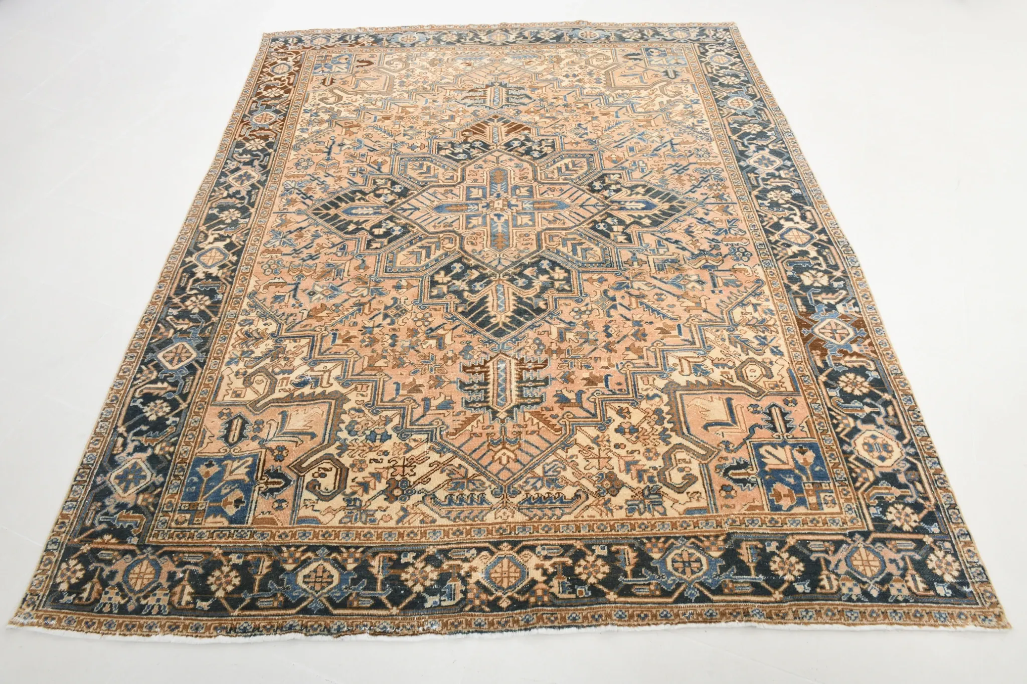 Navy Blue & Peach Oriental Persian Rug, Oriental Pattern Living Room Decor