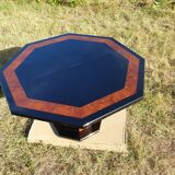 Octagonal table paul michel lacquered black and elm magnifying glass