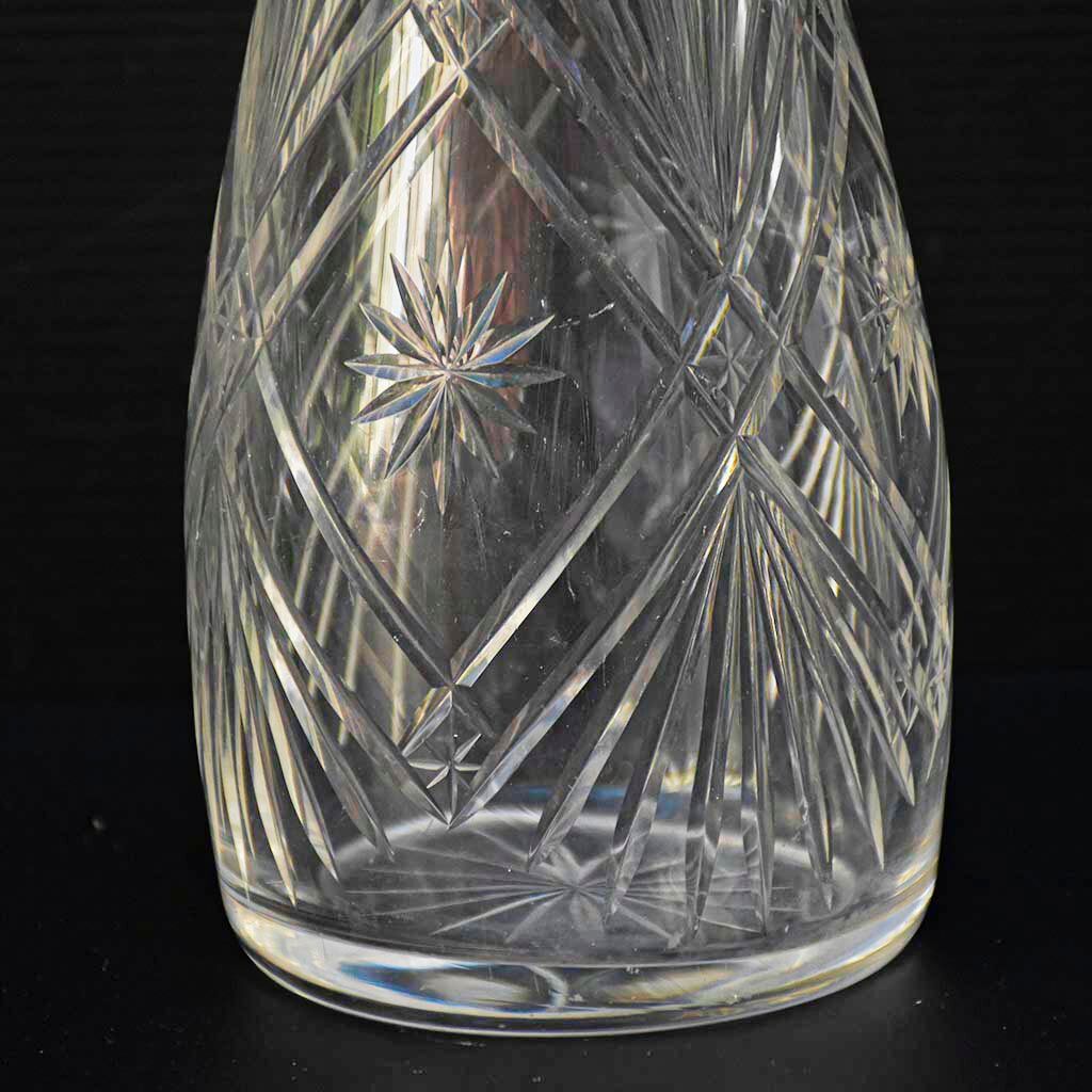Carafe with antique glass liquor with diamond cap cut crystal silver frame