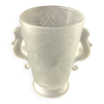Barolac Seahorse Vase by Josef Inwald, Bohemian Art Deco, 1930s, Glass