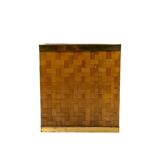 Hollywood regency brass and woven bamboo magazine rack, Metal Linea Nova Italy 1970