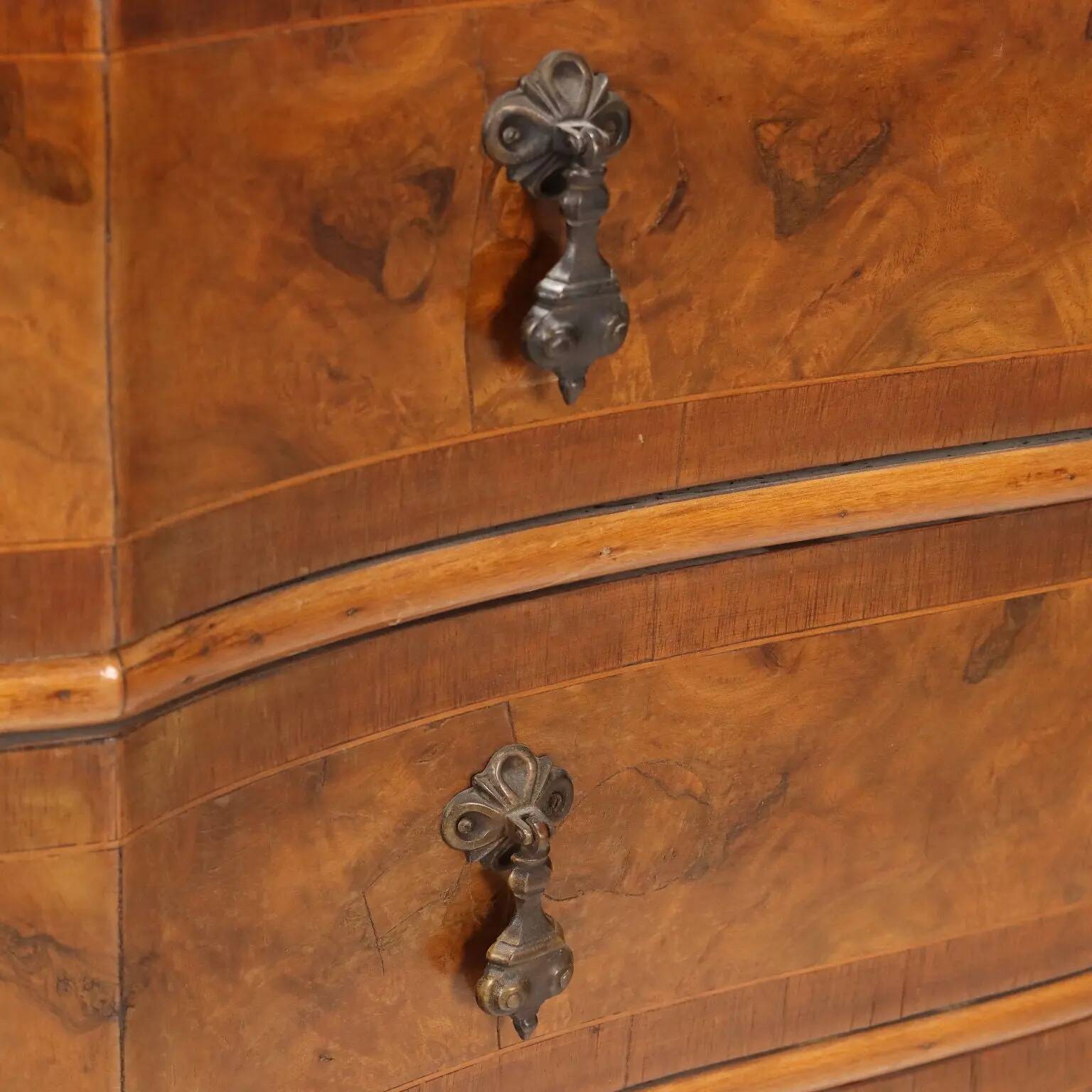Antique trumeau in walnut, Italy, early 20th century.