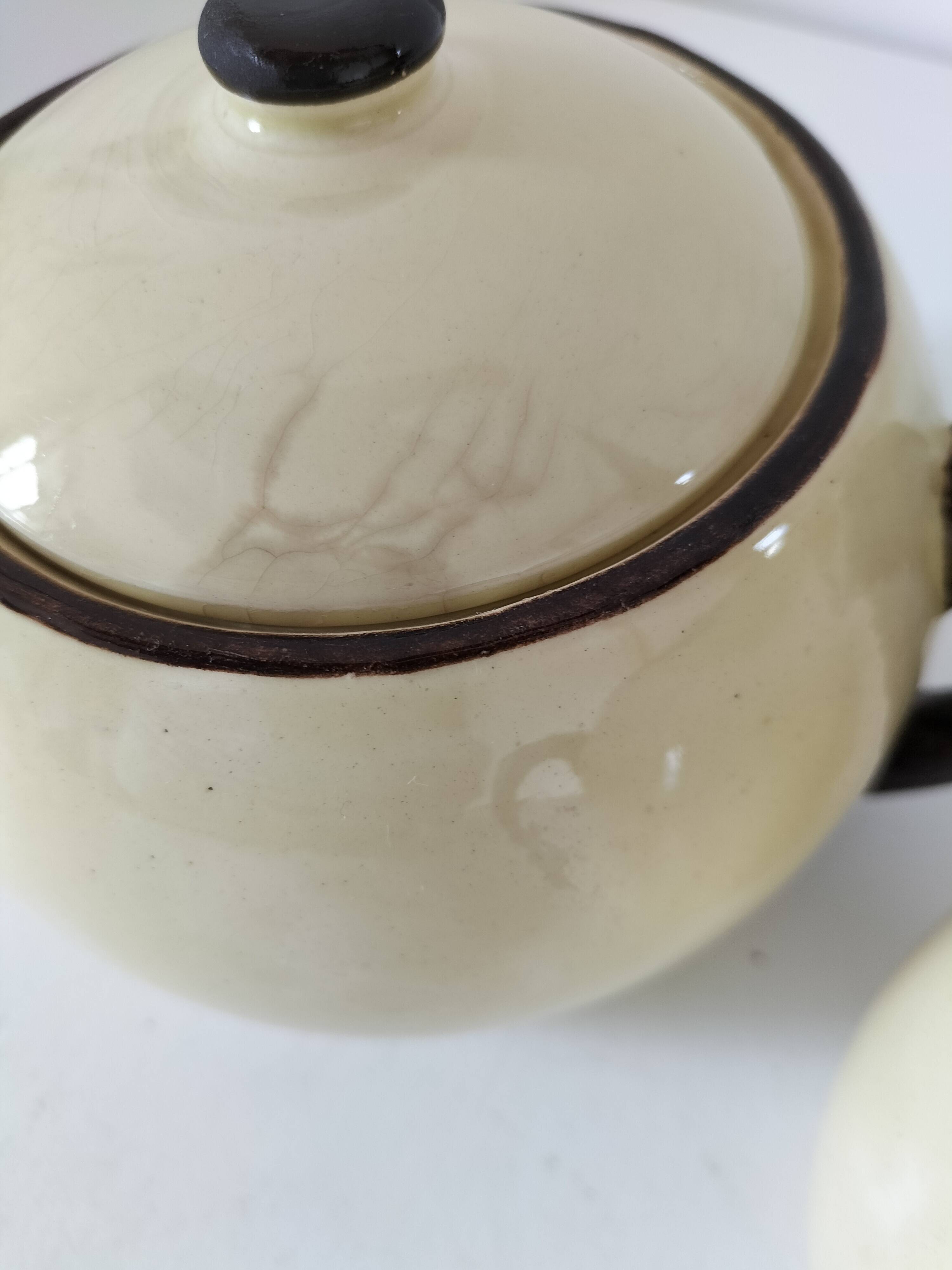 HBCM Sugar Bowl and Milk Jug Duo - Vintage Cream and Brown Earthenware