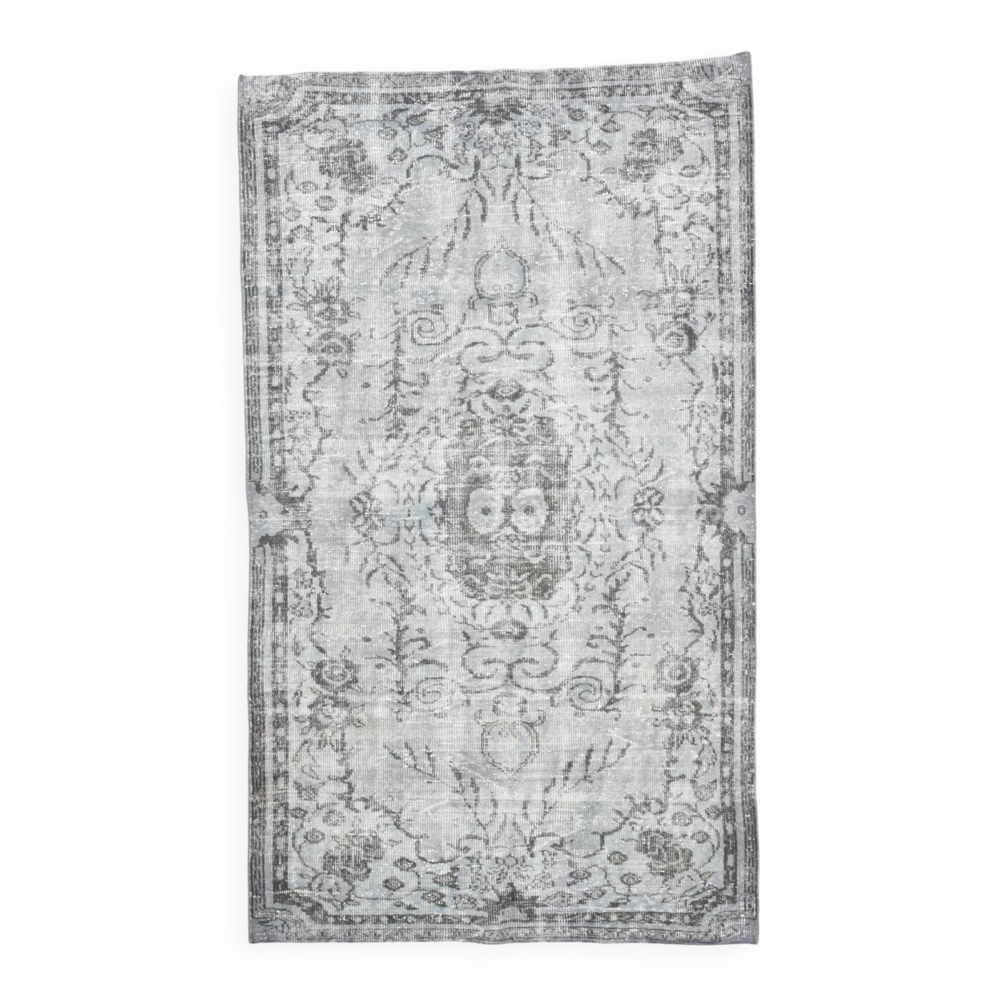 5x9 Vintage Soft Pastel Gray Oriental Pattern Turkish Rug, 160x271Cm