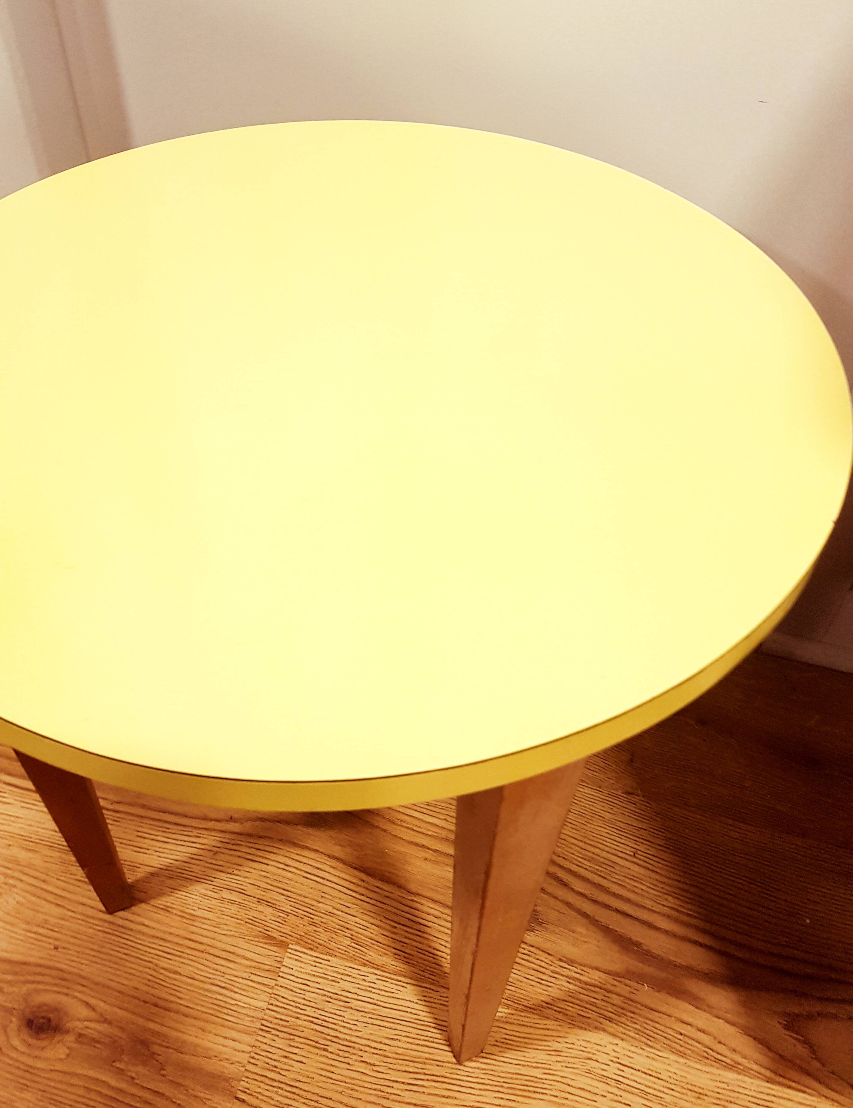 Yellow formica & wood side table