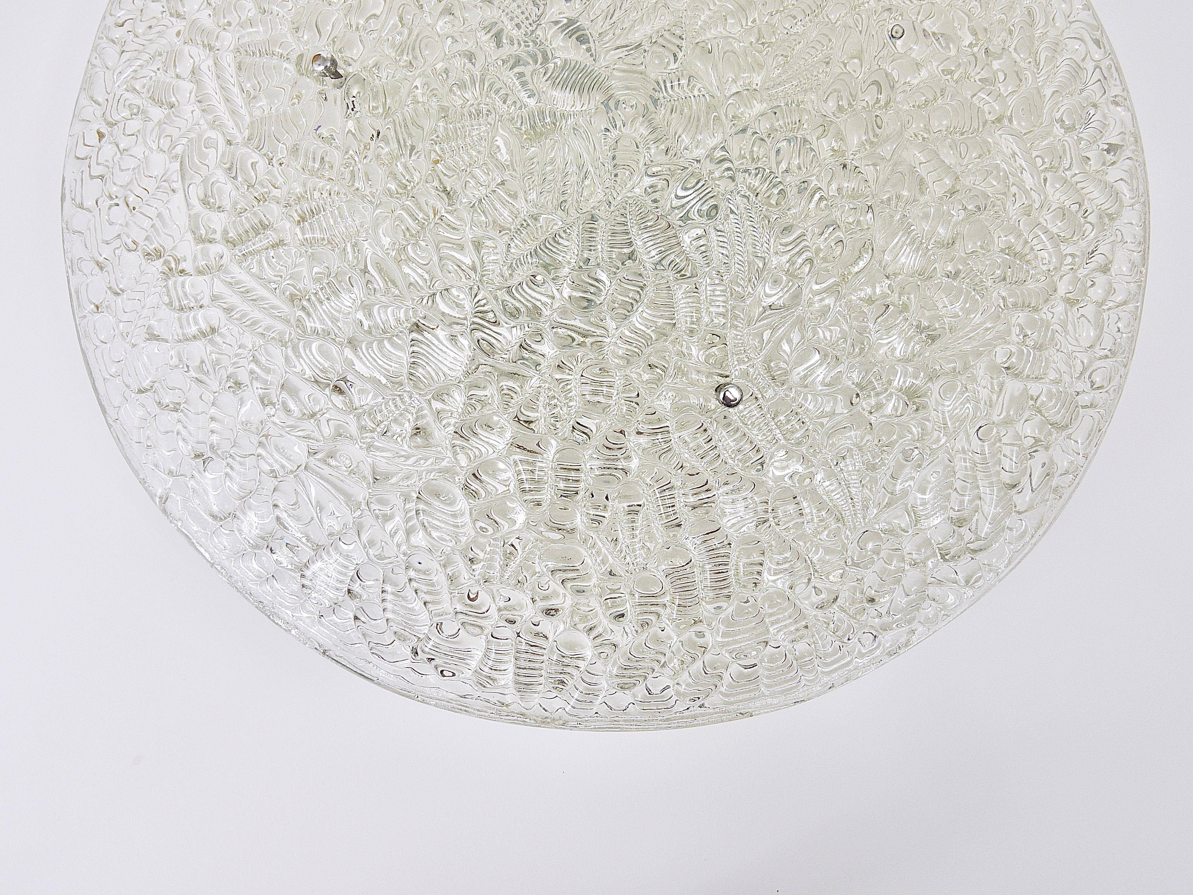 Round textured glass ceiling light J. T. Kalmar mid-century, Austria, 1960s