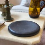 Vintage sculptural polished black marble donut plate flat tray empty po