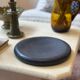 Vintage sculptural polished black marble donut plate flat tray empty po