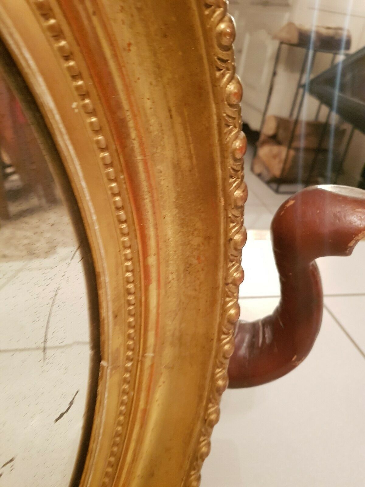 Old oval mirror gilded wood with gold leaf Napoleon III 60x51cm