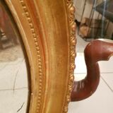 Old oval mirror gilded wood with gold leaf Napoleon III 60x51cm