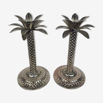 Pair of Palmtree design candle holders