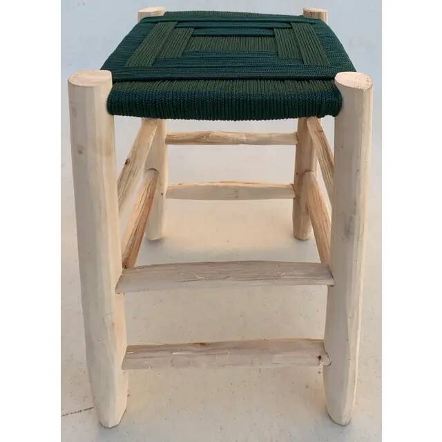 Contemporary Moroccan stool handmade in nylon rope and wood