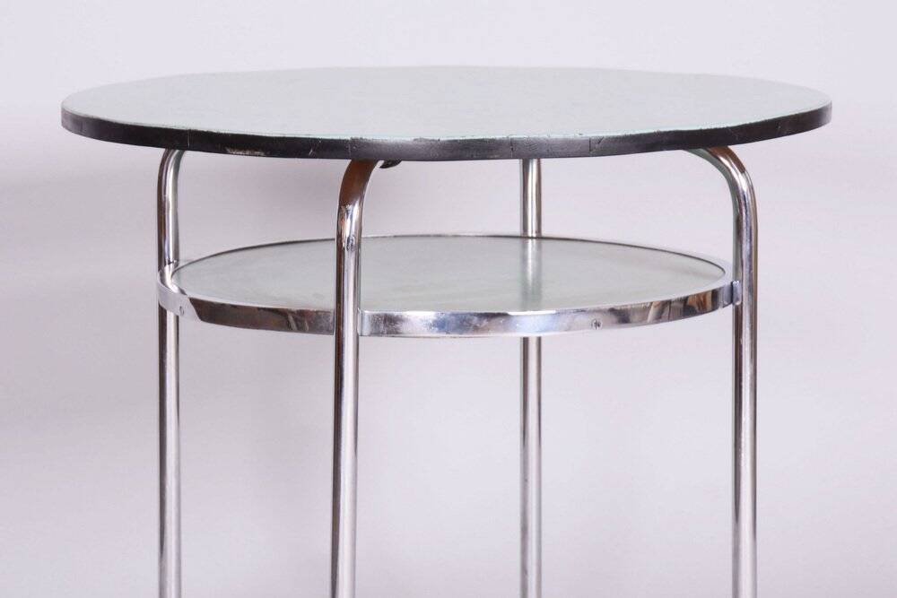 Small Czech Bauhaus Round Side Table in Chrome, 1930s