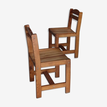 Pair of chalet chairs pine massif France 1970