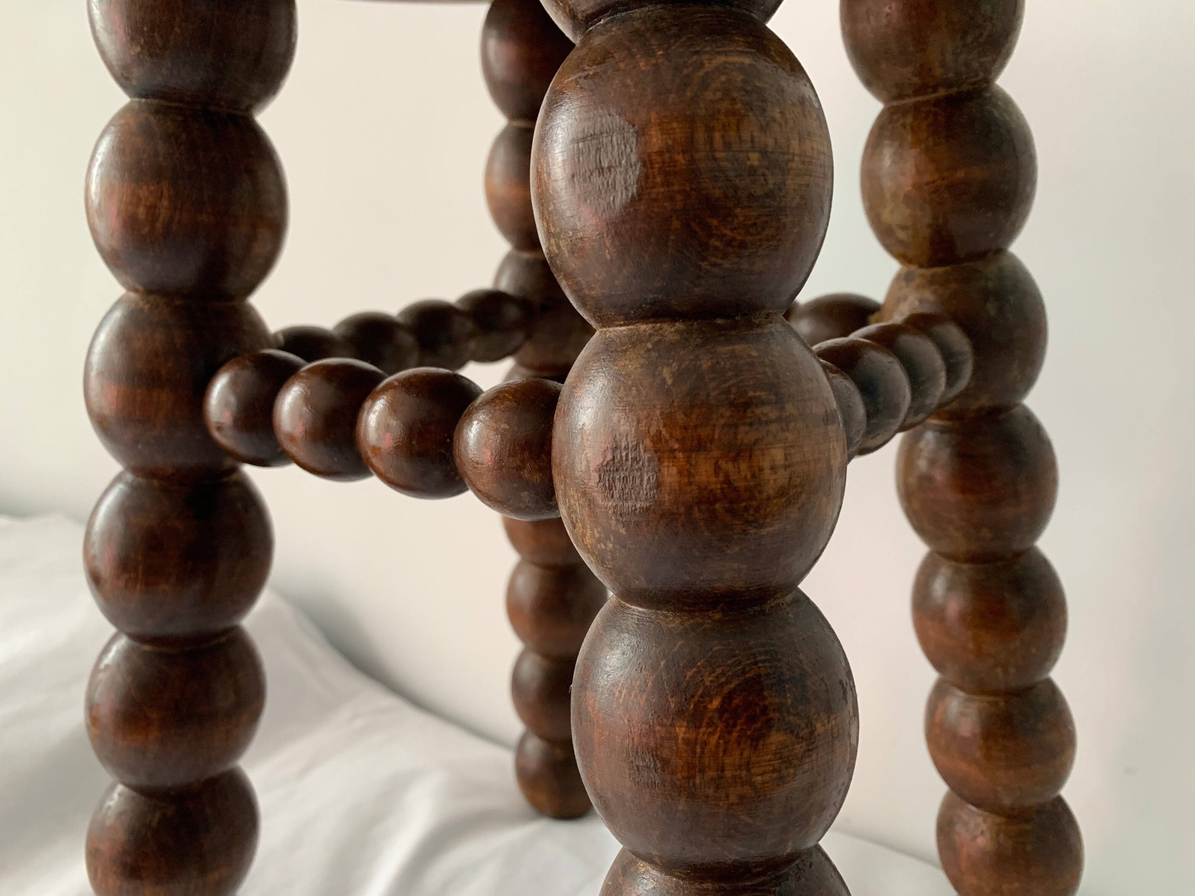 French turned wood stool 1950