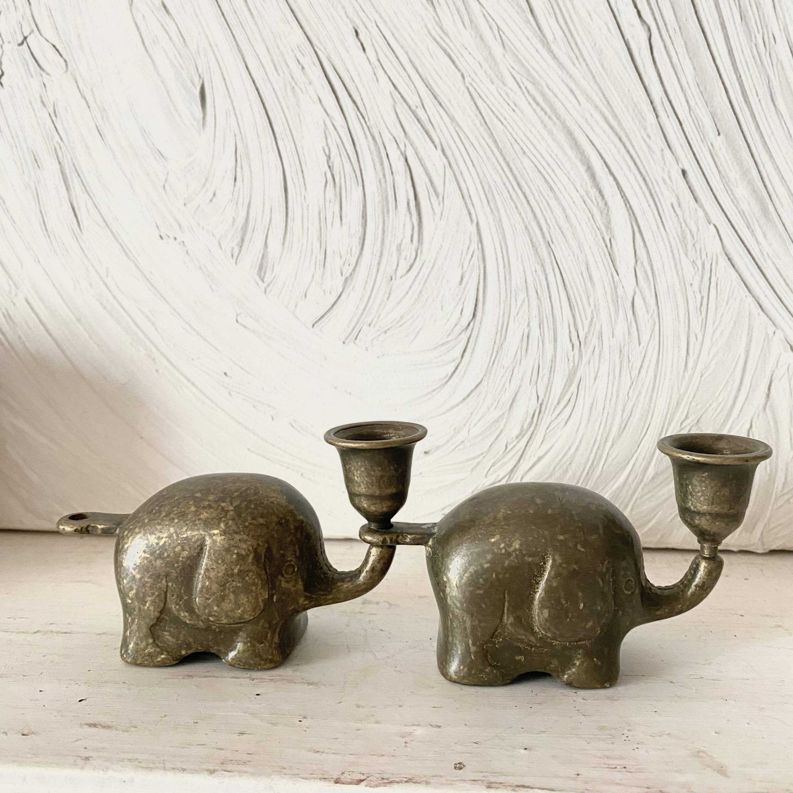 Vintage brass elephant candlestick holders, 1960s/70s.