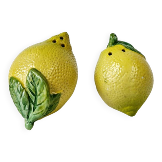 Salière Et Poivrière Vintage Barbotine Céramique Forme Citron