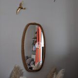 Vintage oval rattan mirror