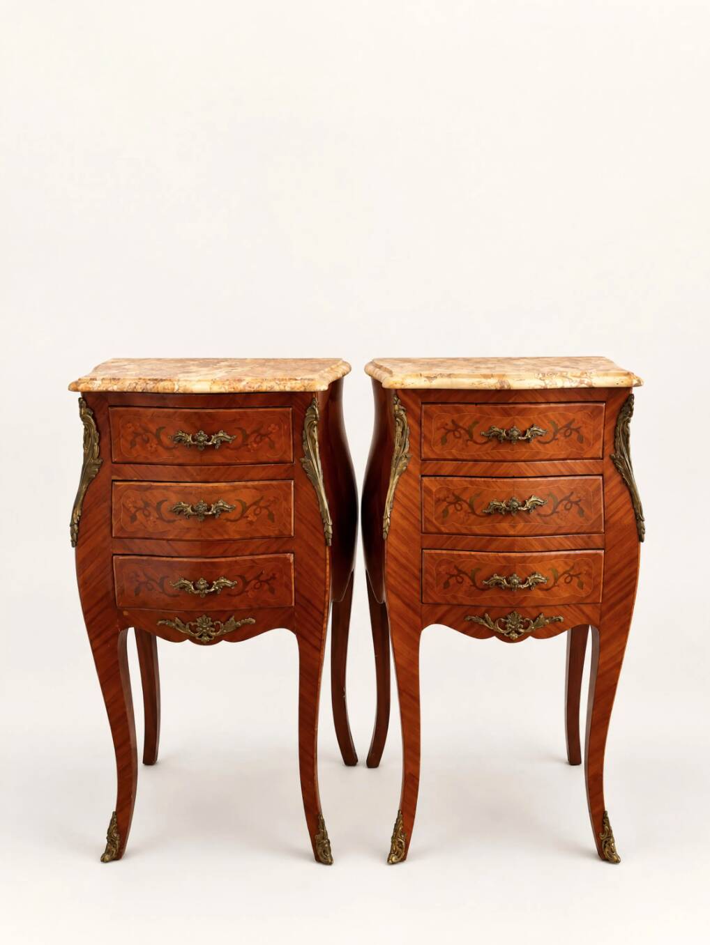Pair of Vintage French Nightstands, Set of Rosewood Bedside Tables with Mar