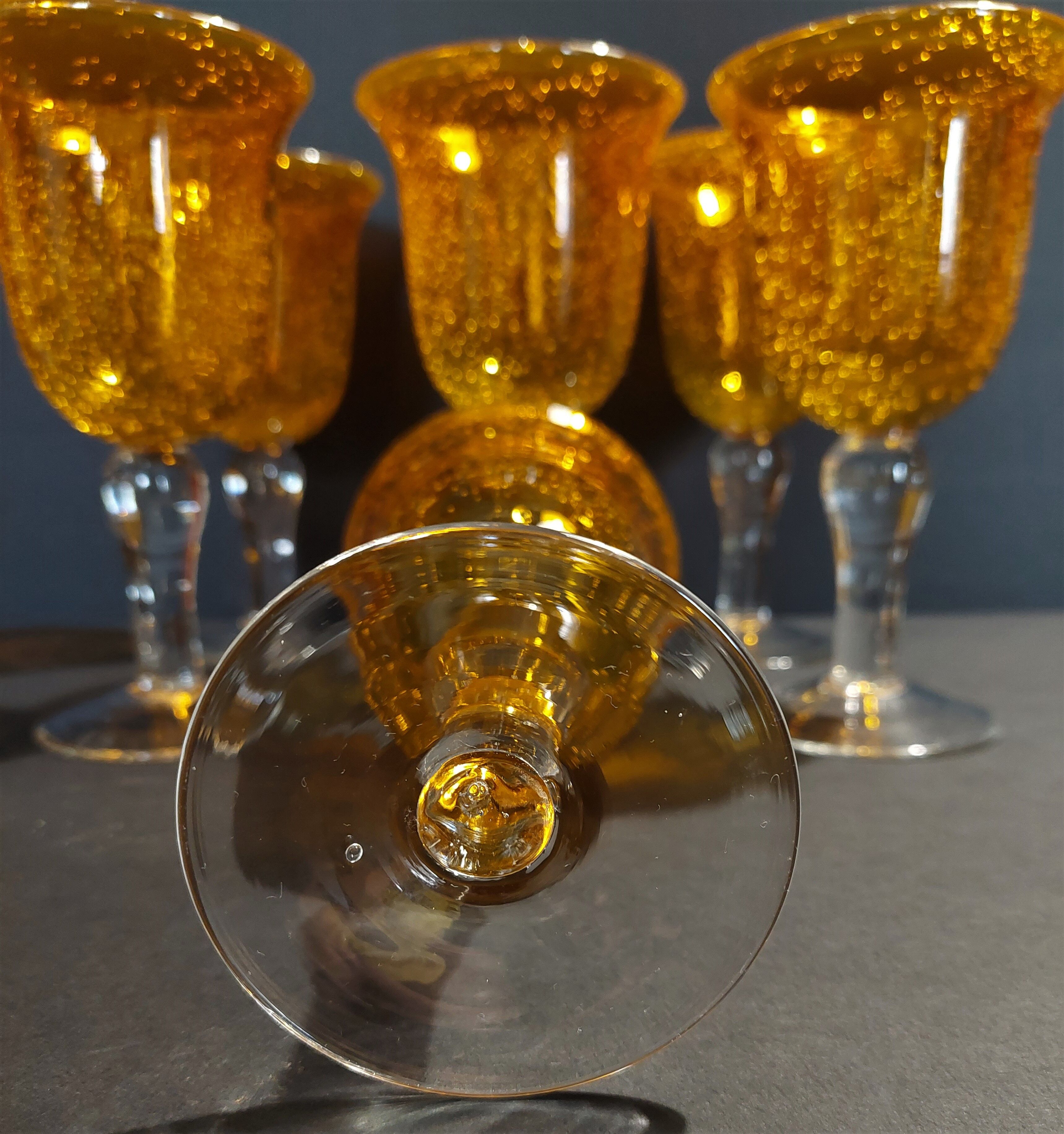 Series of six water glasses blown glass Biot XXth