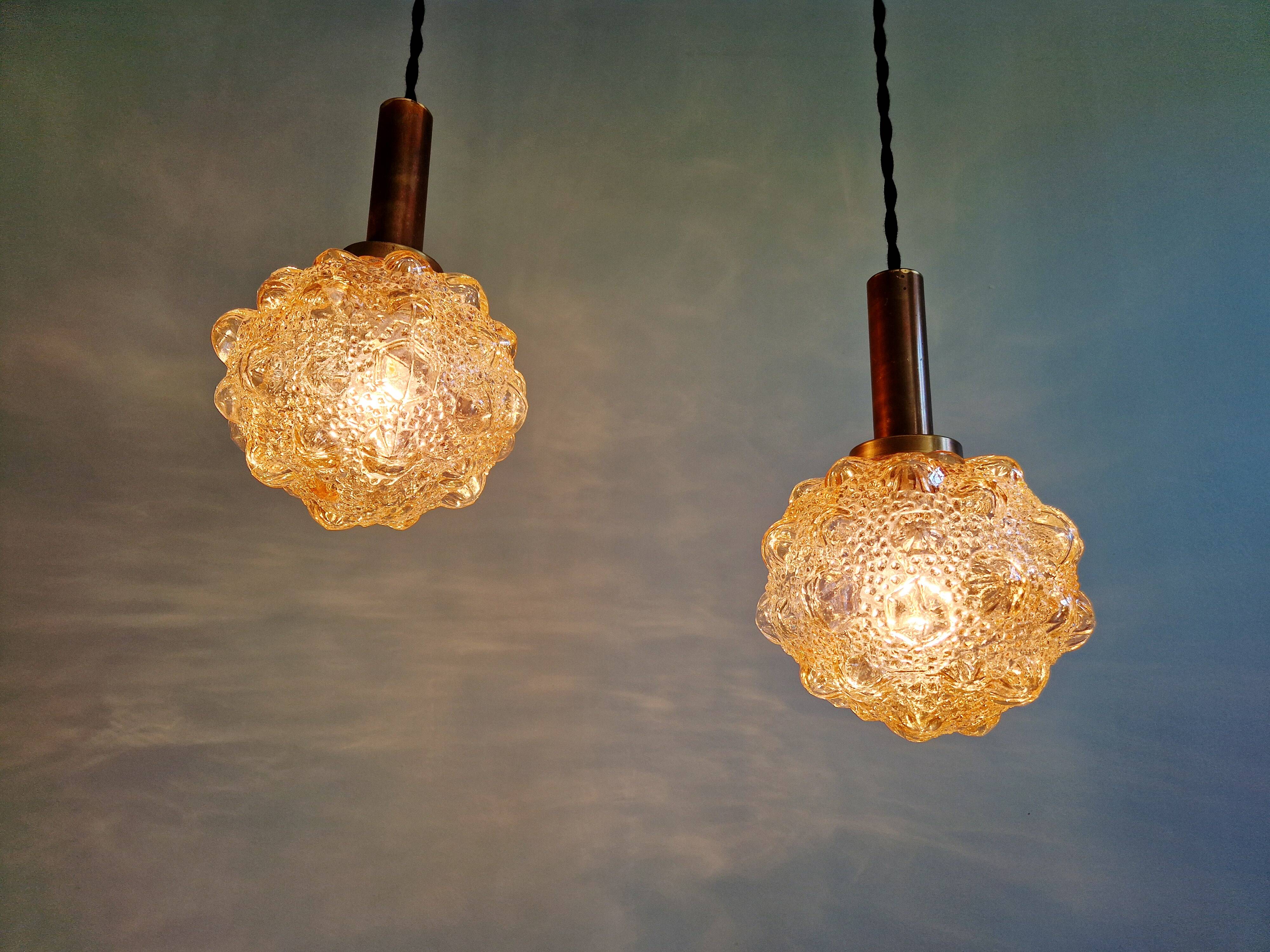 Amber bubble glass pendant (5 available), Helena Tynell, 1970