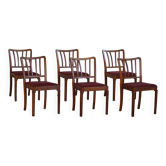 Ensemble de 6 chaises classiques danoises modernes pour salle à manger, chêne et sièges rembourrés, années 1950