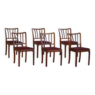 Set of 6 modern classic Danish dining chairs, oak with upholstered seats, 1950s.