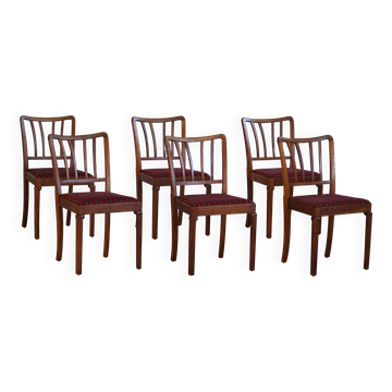 Set of 6 modern classic Danish dining chairs, oak with upholstered seats, 1950s.