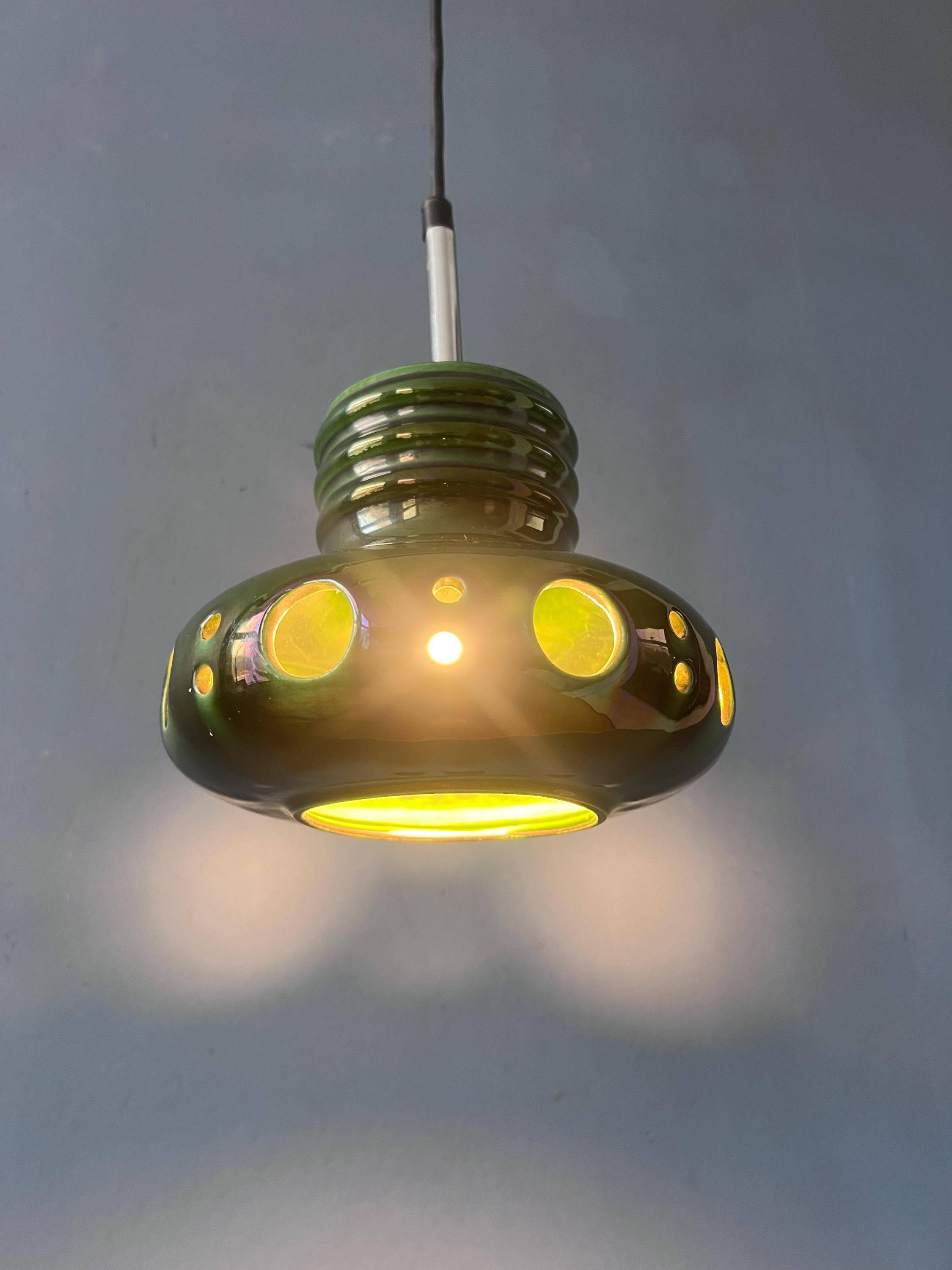 Green ceramic suspension Mid-Century - pendant lamp West Germany