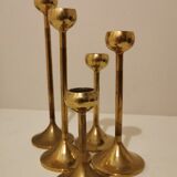 Set of 5 brass candlesticks from the 70s