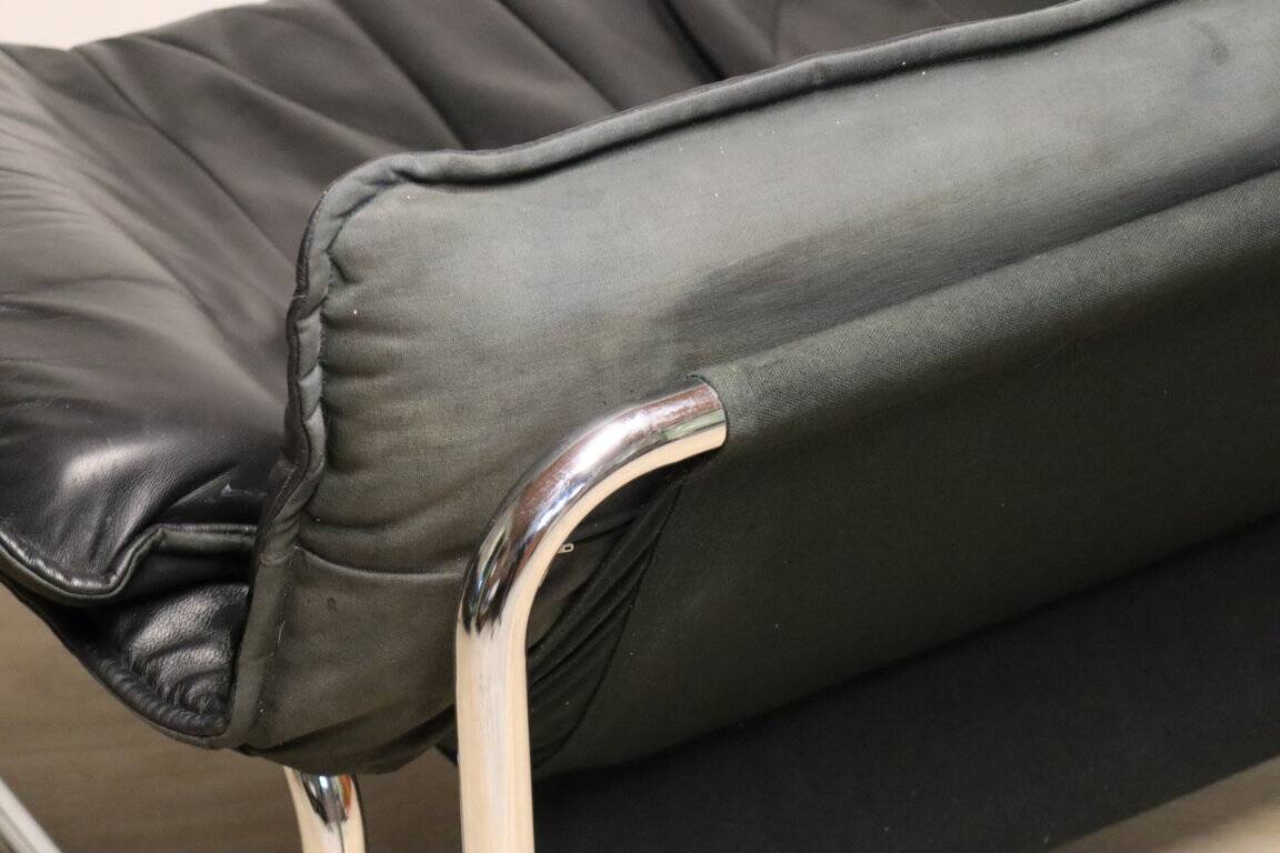 Vintage armchair by Johan Bertil Häggström for Ikéa in leather and chrome metal, 1970s