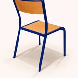 Vintage school chair trio – Coloured metal structure in yellow & blue