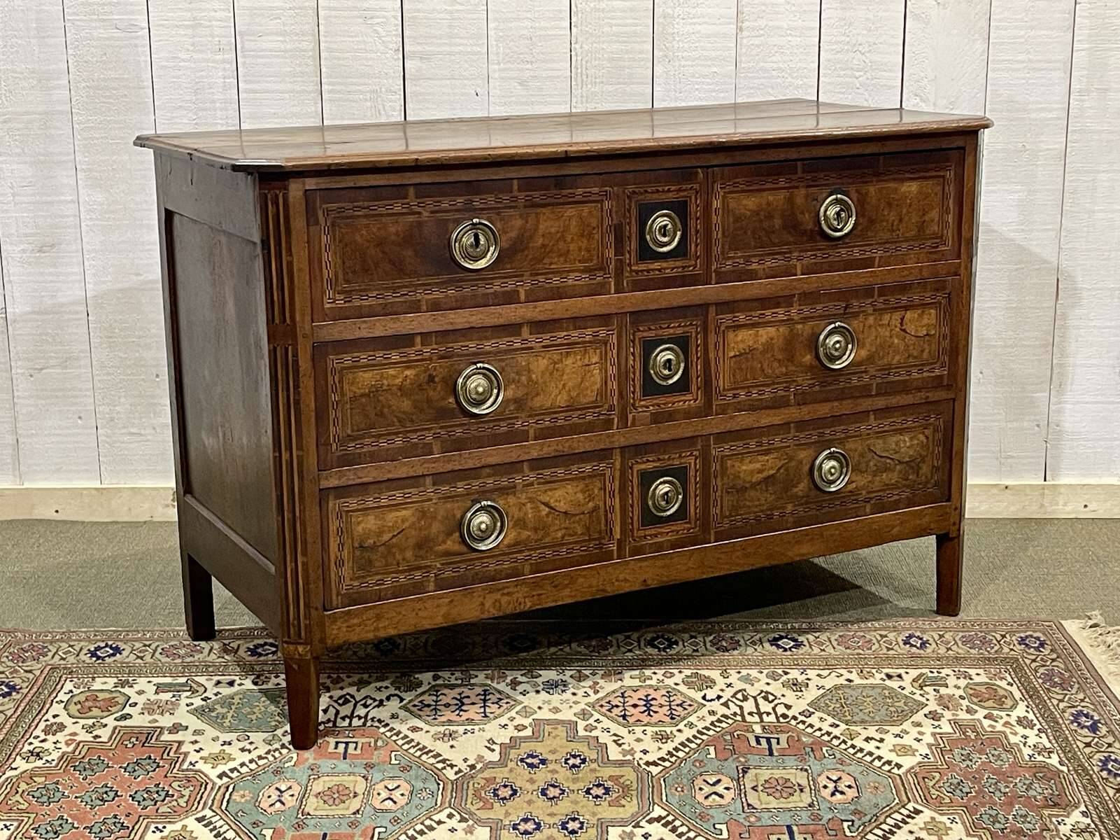 Louis XVI period chest of drawers in walnut, oak and fir, 18th century