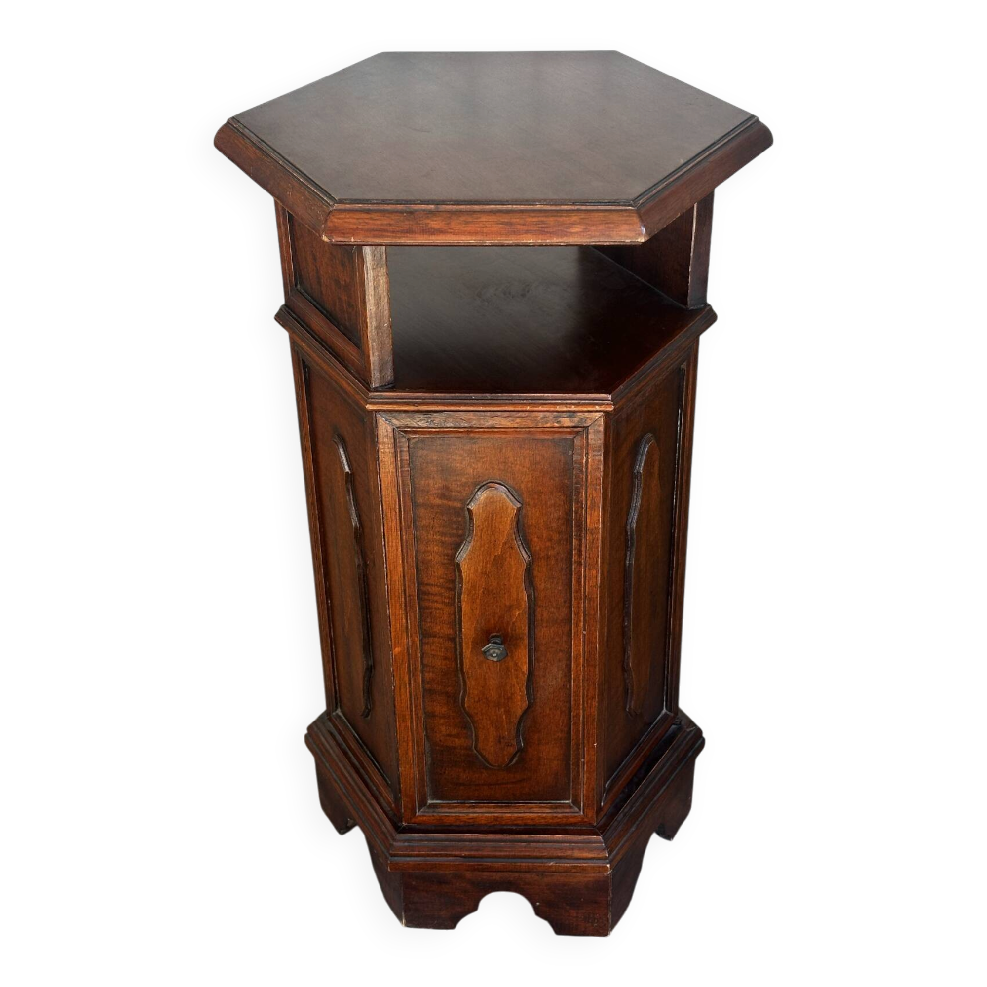 Meuble d’appoint hexagonal en bois d’acajou– XXe siècle