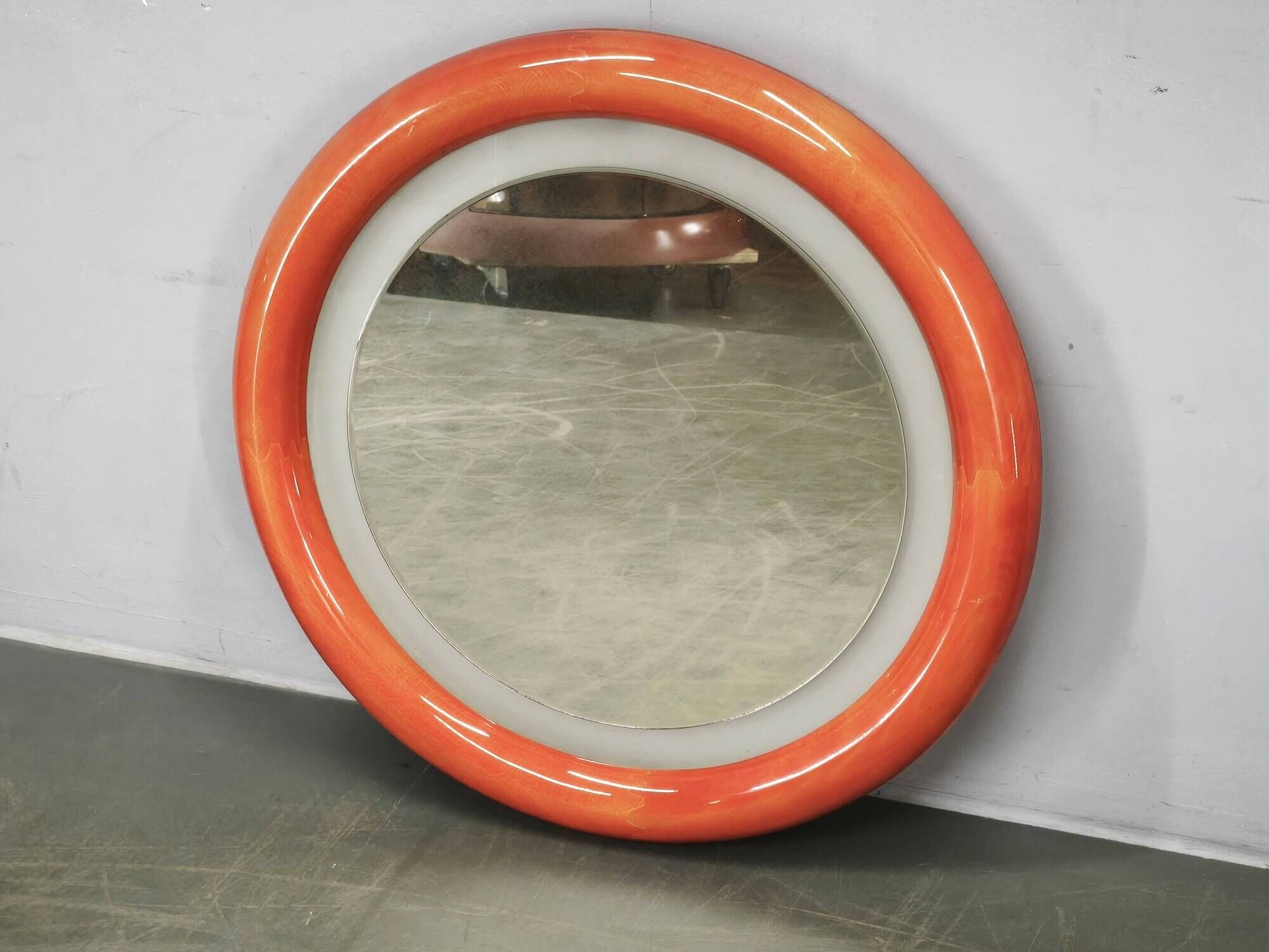 Italian Space Age Illuminated Round Wall Mirror, 1970s