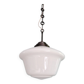 Large Art Deco pendant light in white opaline, 1930.
