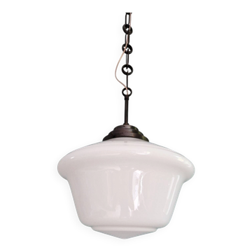 Large Art Deco chandelier in white opaline, 1930