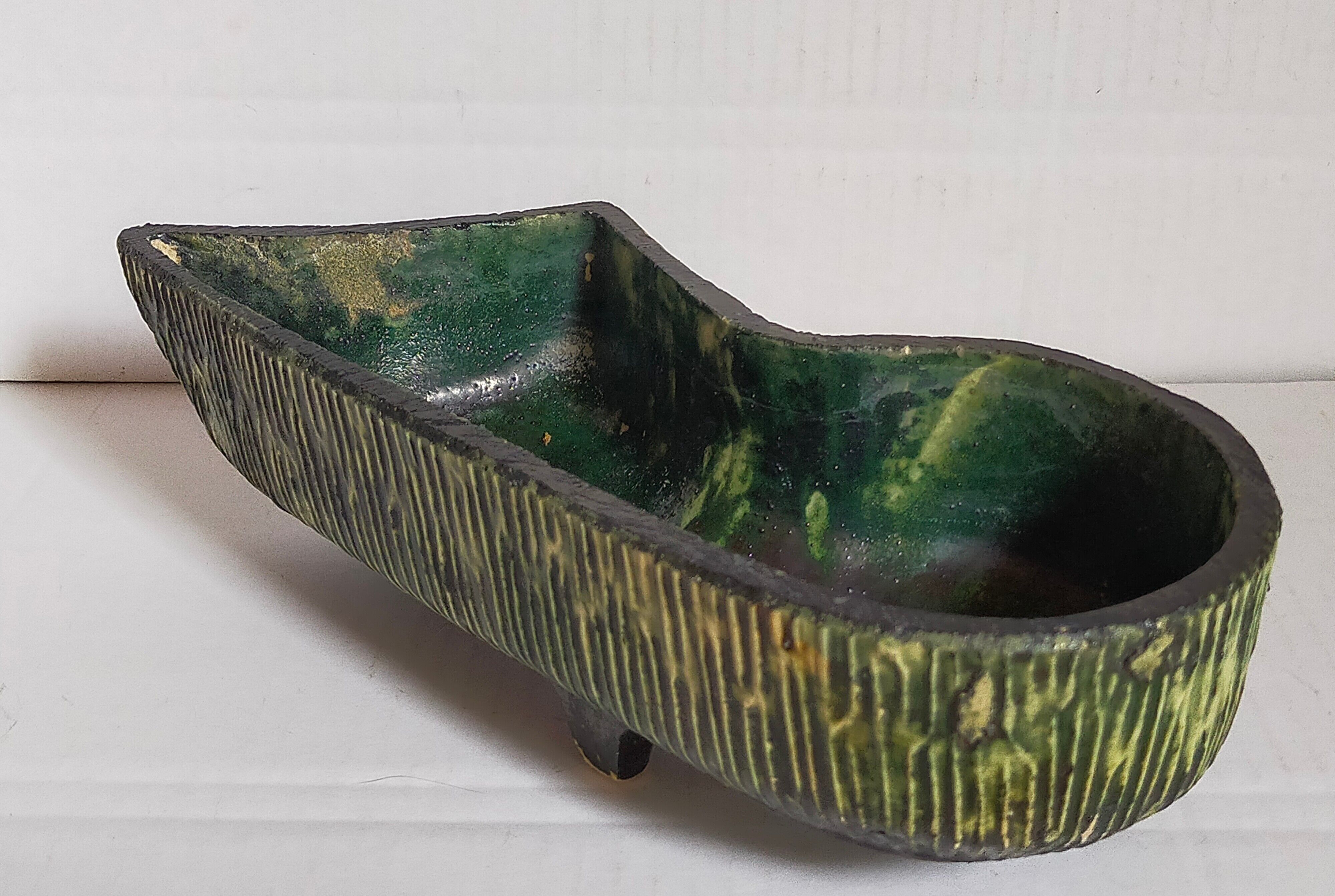 Vintage free-form tripod ceramic cactus planter