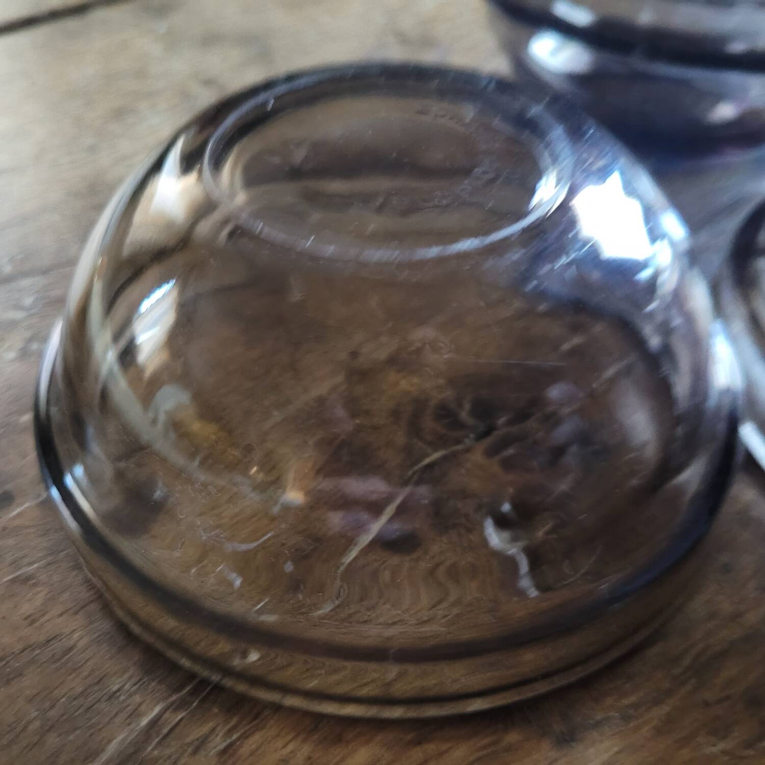 5 Arcoroc smoked bowls, stackable tempered glass, 1970s