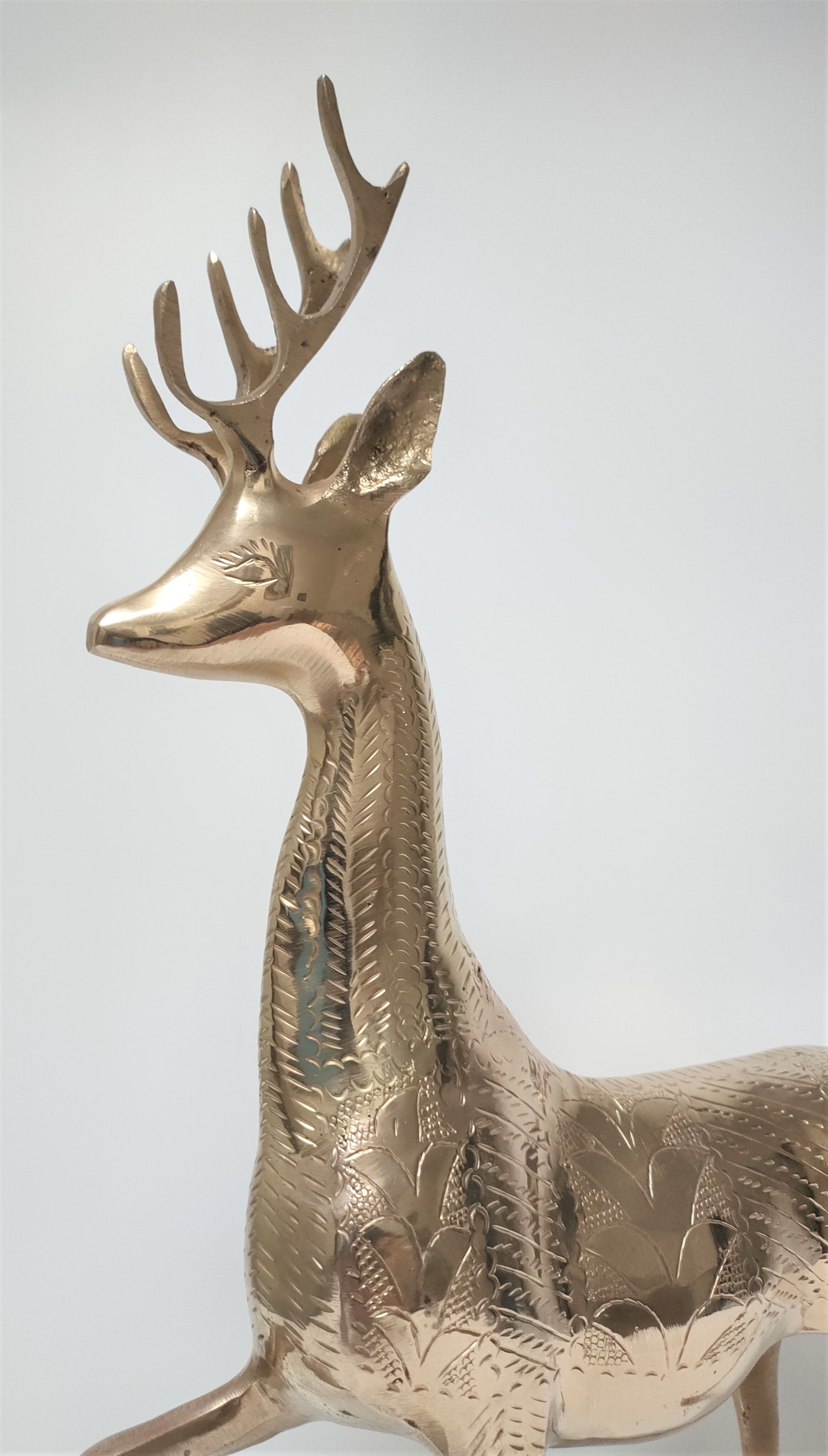 Cerf laiton massif stylisé vintage hauteur 38 cm
