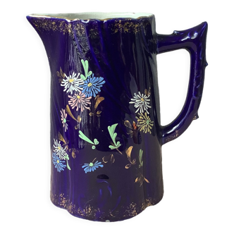 Pichet bleu cobalt Napoléon III décor émaillé